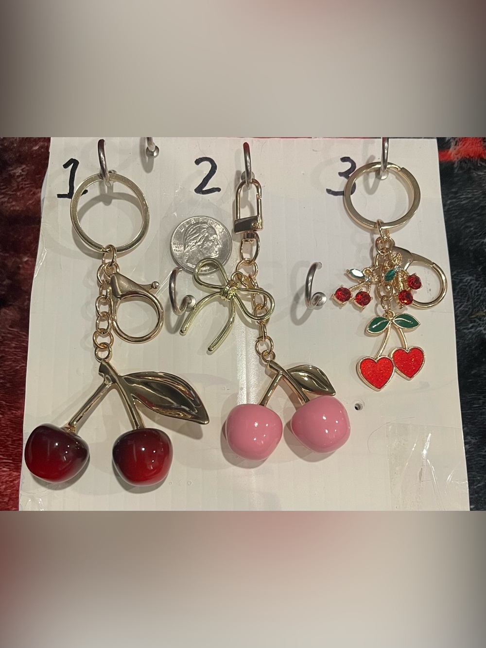 * LS#20 Choice of 1 Gold-Tone Cherry Keychain with Red and Pink Options